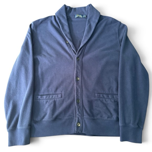 Ralph Lauren Other - Polo Ralph Lauren Shawl Collar Cardigan Men L Blue Cotton Button Up Knit Sweater